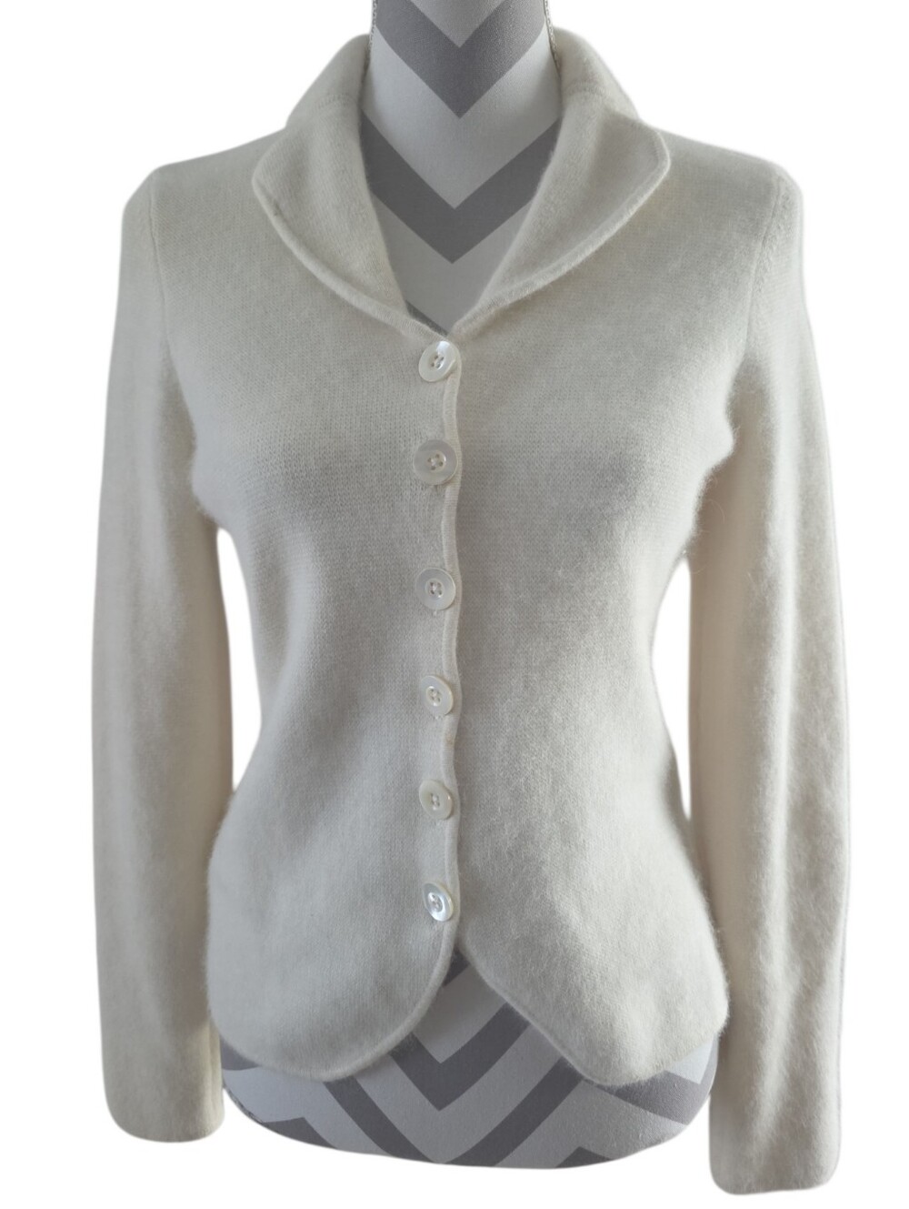 Ann Taylor• Ivory Angora Rabbit Hair Wool Blend Knit Cozy Cardigan Sweater Small
